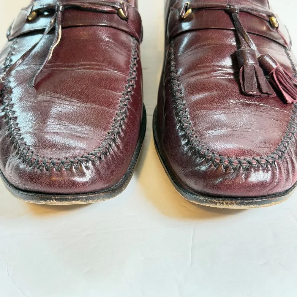Bostonian Tassel Loafers Mens 11.5 Cherry Burgundy Leather Dress Shoes As Is